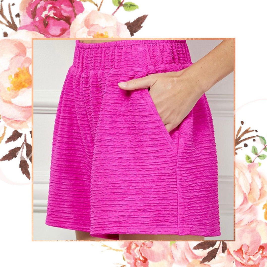 Fuchsia Textured Shorts