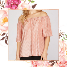 Load image into Gallery viewer, Dusty Rose Plisse Off Shoulder Top