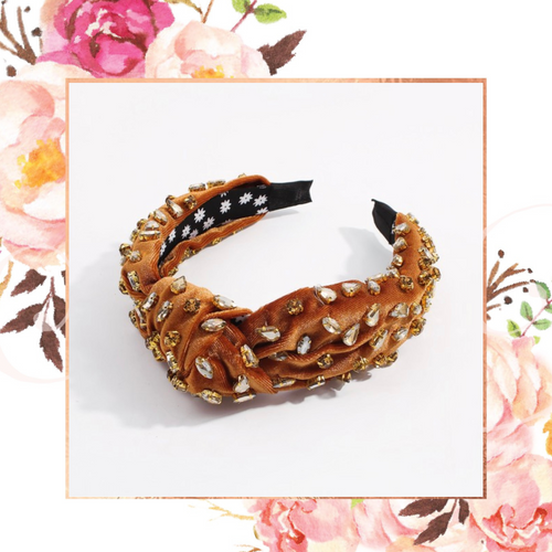 Cognac Velvet Bling Top Knot Headband