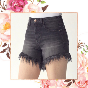 In with the Fray Black Denim Shorts