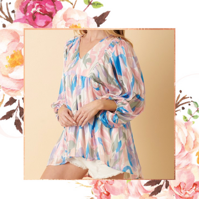 Abstract Leaf Babydoll Blouse