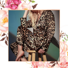 Load image into Gallery viewer, Silky Satin Leopard Pant PJ Set
