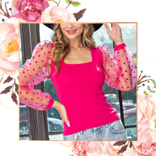 Polka Dot Pretty Mesh Sleeve Top
