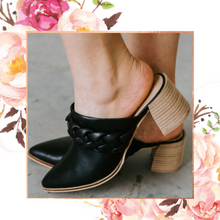 Load image into Gallery viewer, Black Braided Heeled Mules