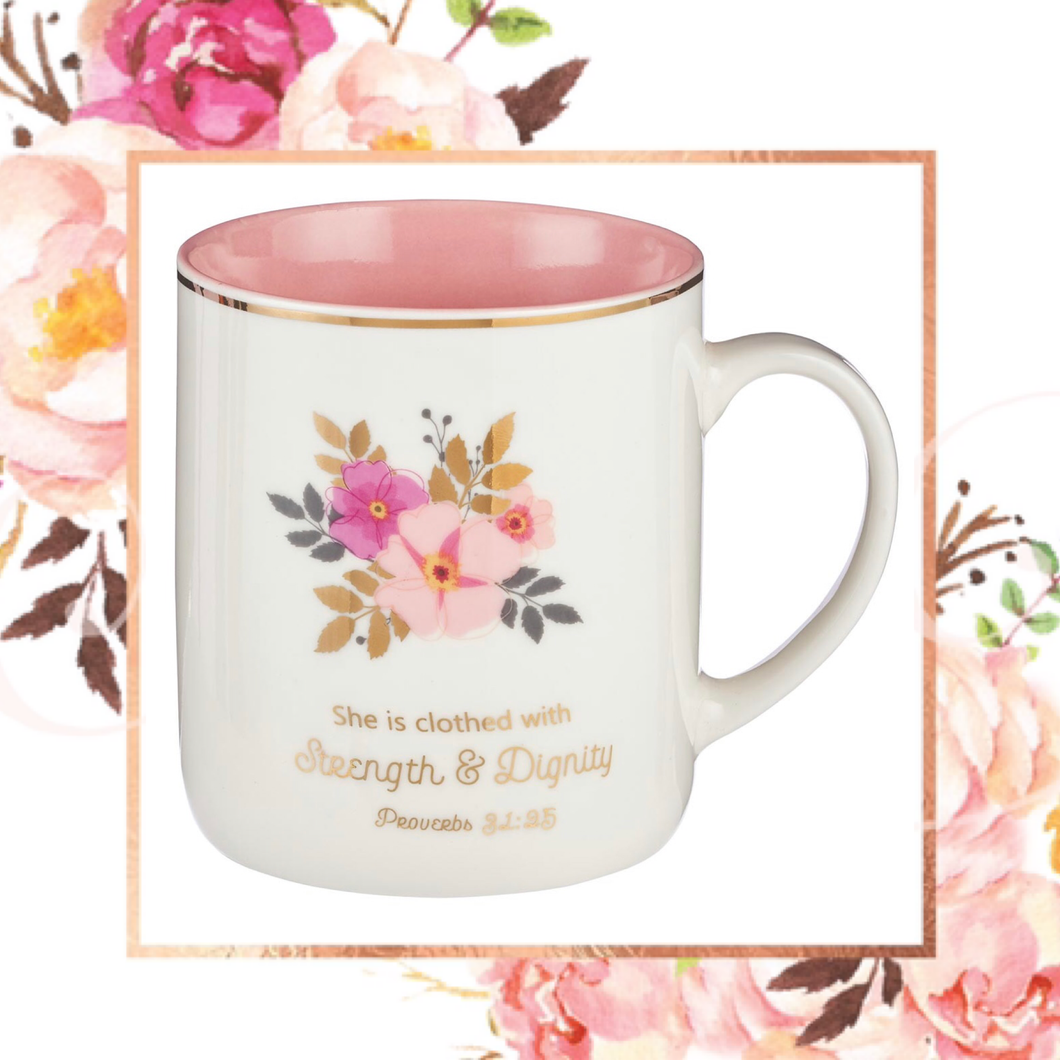 Strength & Dignity Floral Ceramic Coffee Mug