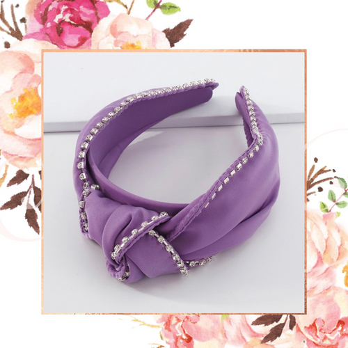 Purple Satin Rhinestone Top Knot Headband