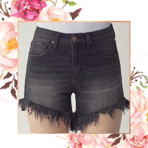 In with the Fray Black Denim Shorts