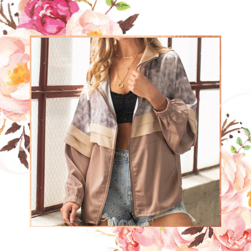 Satin Print Colorblock Jacket