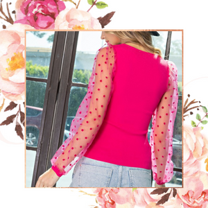 Polka Dot Pretty Mesh Sleeve Top