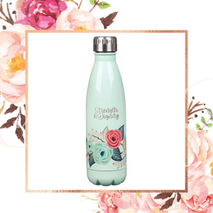 Proverbs 31:25 Mint Floral Stainless Steel Water Bottle