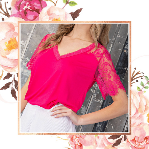 Don’t Be Basic Hot Pink Lace Tee