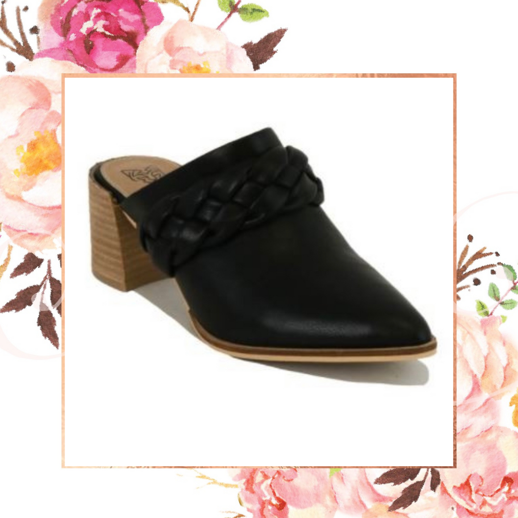 Black Braided Heeled Mules